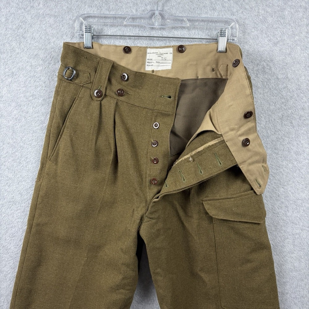 Vintage 50s Australian Military Pants Mens 34x32 Wool Pleated High Rise Utility